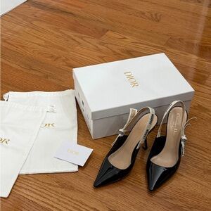 Dior Glossy Black Slingback Heels